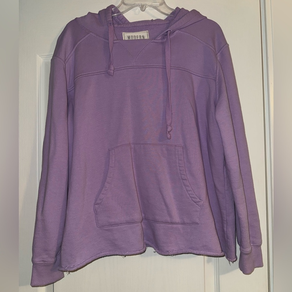 Modern canvas Lavender light purple raw hem Hoodie Pullover